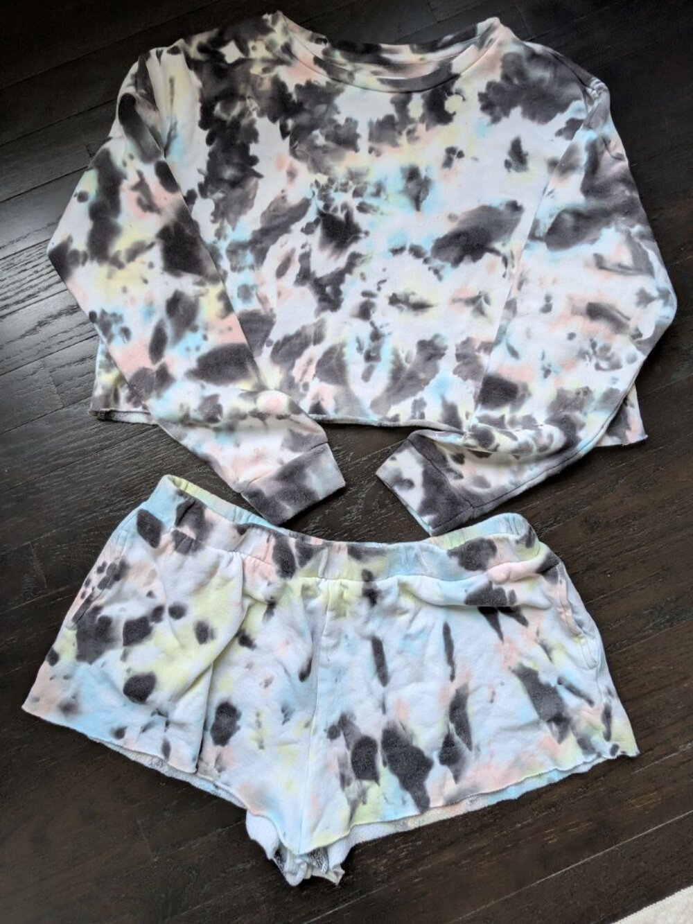 Colsie Tie-Dye Lounge Shorts in Black, Pastel Pink, Blue & Yellow